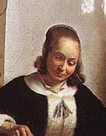 Питер де Хох, Женщина чистит яблоки, фрагмент «Прическа»