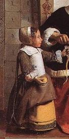 Питер де Хох, Женщина чистит яблоки, фрагмент «Одежда девочки»