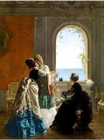 Эдуард Рихтер, Визит к роженице, 1874, 106х80 см, частное собрание