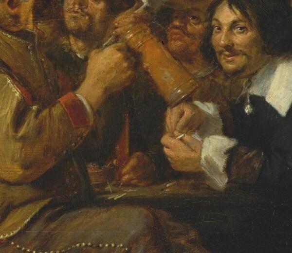 Адриан Браувер, Курильщики, фрагмент «Жаровня и рюмка с вином»