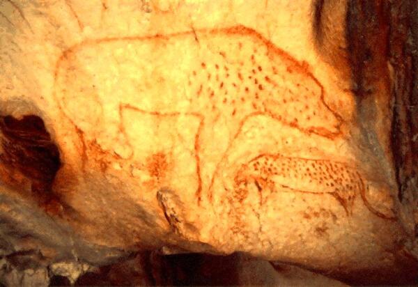 Рисунок пещерной гиены, найденный в пещере Шове.