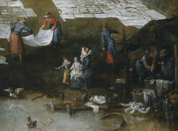 Ян Брейгель, Фламандский рынок и прачечная, фрагмент «Экскурсия»