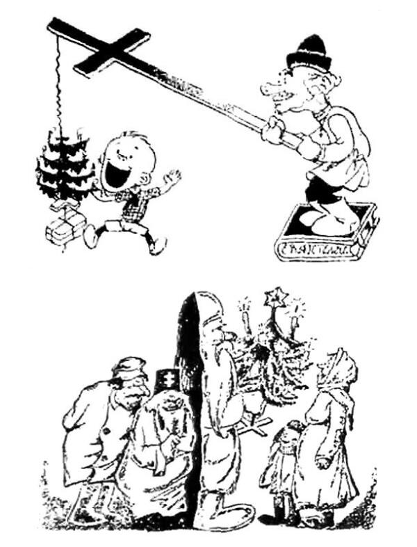 Советские карикатуры 1930 года, направленные против Рождества.