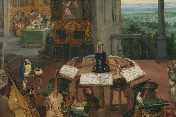 Ян Брейгель Старший, Слух, фрагмент «Репетиционный стол»