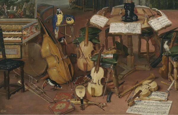 Ян Брейгель Старший, Слух, фрагмент «Клавесин и струнные»