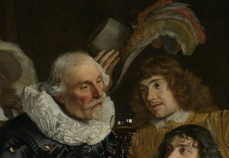 Корнелис ван дер Гельст, Банкет по поводу заключения Мюнстерского договора, фрагмент "Воротник,  шляпа, прически"