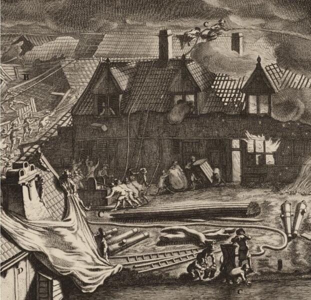 Ян ван дер Хейден, «Пожар на заводе в Амстердаме в 1682 году», фрагмент «Противопожарная машина Яна ван дер Хейдена»