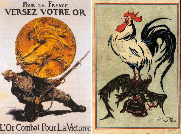 Галльский петух на плакатах времён Первой Мировой войны.