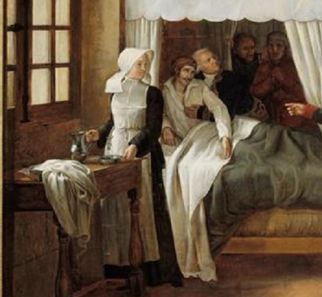 Александр Пауль Жозеф Верон (Верон-Беллекурт), «Визит Наполеона в Дом Инвалидов 11 февраля 1808 года», фрагмент "Умирающий"