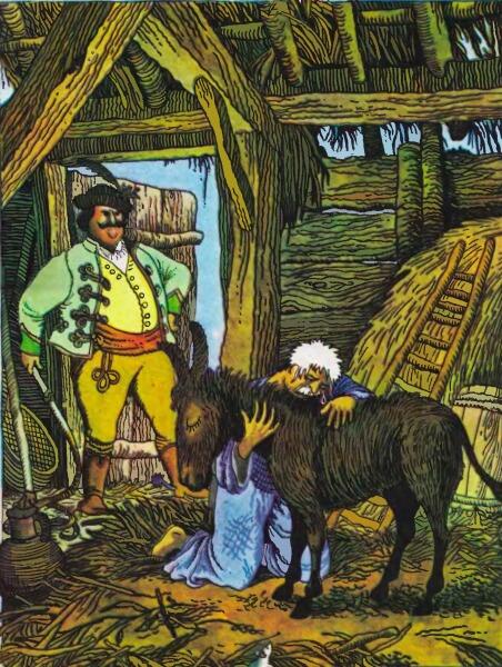 Сказка «Осел и бедняк», иллюстрация из книги «Угорські народні казки»