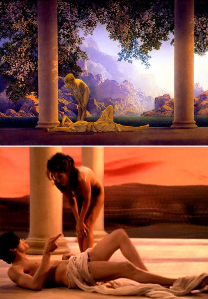 «Рассвет» Максфилда Пэрриша 1922 года и кадр из видео «You are not alone» «Рассвет» Максфилда Пэрриша 1922 года и кадр из видео «You are not alone»