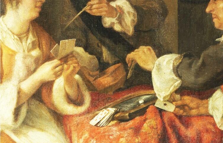 Габриэль Метсю, «Игроки в карты», фрагмент «Туз»