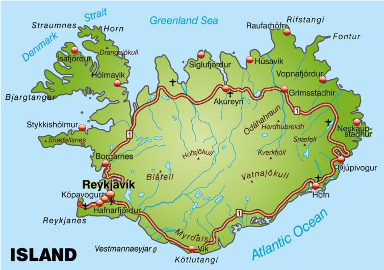 Карта Исландии.