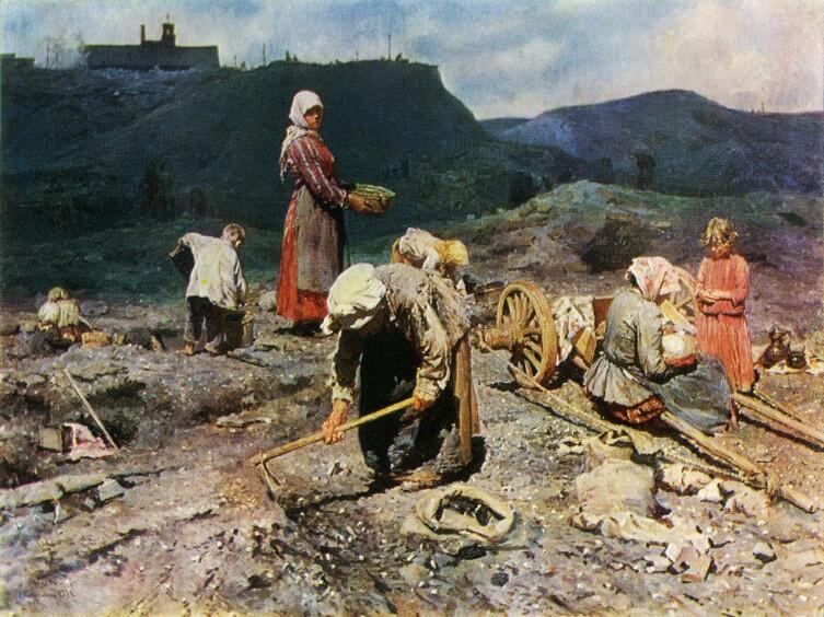 Н. А. Касаткин, «Сбор угля бедными на отработанной шахте», 1894 г.