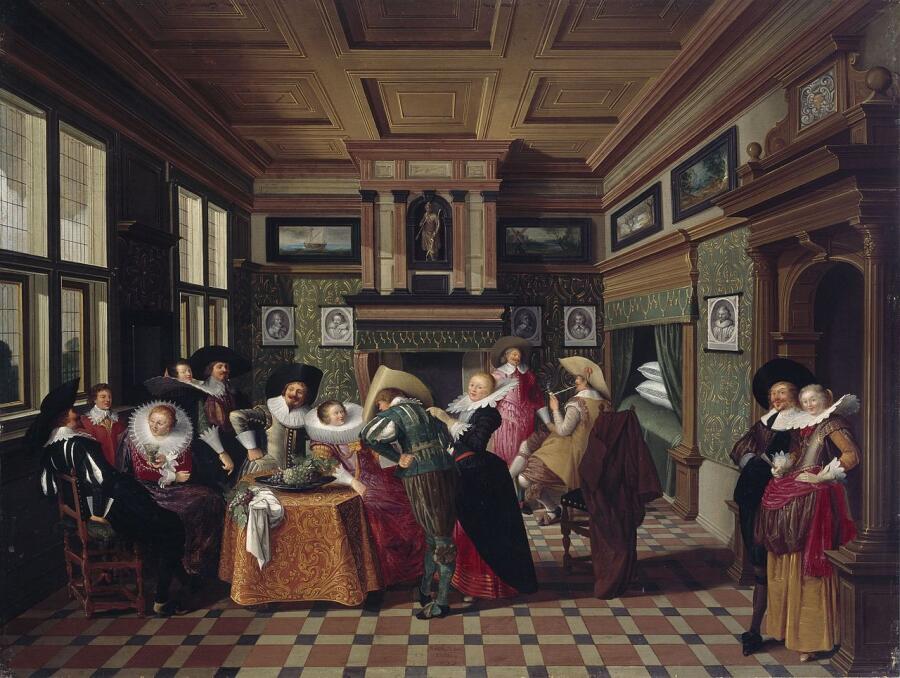 Дирк ван Делен, «Interior with Ladies and Cavalier», 1629 г.