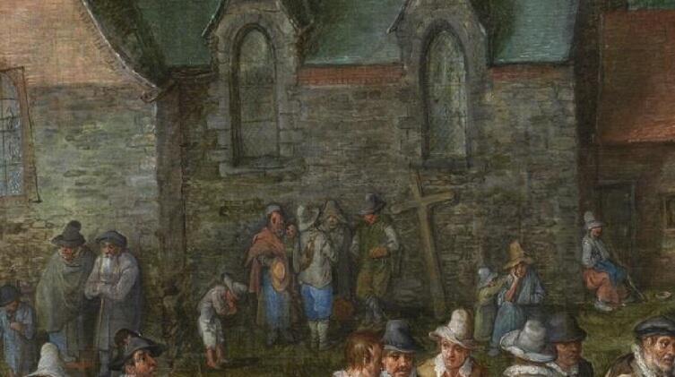 Ян Брейгель Старший, «Деревенская свадьба», фрагмент «Приготовление к похоронам и нищие», 1612 г. Ян Брейгель Старший, «Деревенская свадьба», фрагмент «Приготовление к похоронам и нищие», 1612 г.