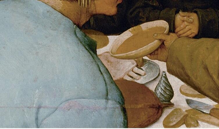 Питер Брейгель Старший, «Крестьянская свадьба», фрагмент «Свиные ребрышки»