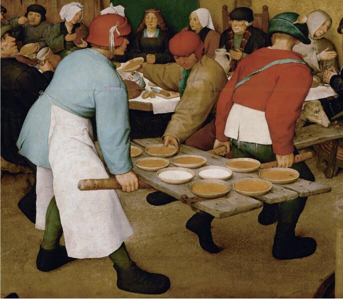 Питер Брейгель Старший, «Крестьянская свадьба», фрагмент «Разносчики»