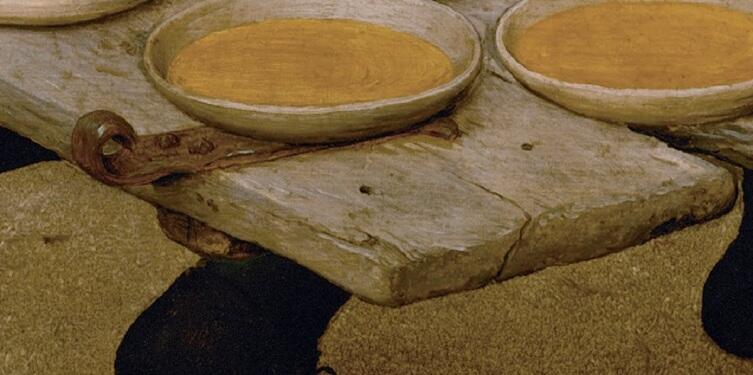 Питер Брейгель Старший, «Крестьянская свадьба», фрагмент «Амбарная дверь, снятая с петель»