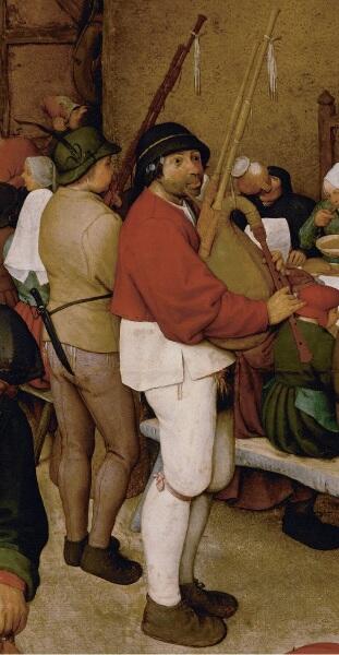 Питер Брейгель Старший, «Крестьянская свадьба», фрагмент «Музыканты»