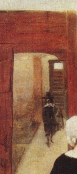 Питер де Хох, Женщина и служанка во внутреннем дворике, фрагмент «Гость» Питер де Хох, Женщина и служанка во внутреннем дворике, фрагмент «Гость»