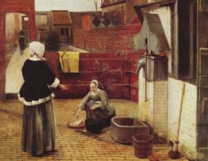 Питер де Хох, «Женщина и служанка во внутреннем дворике». Чем они заняты?