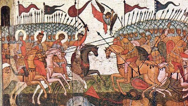 Битва новгородцев и суздальцев в 1170 году, фрагмент иконы 1460 года