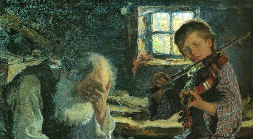 Н. П. Богданов-Бельский, «Талант и поклонник», фрагмент, 1906 г.