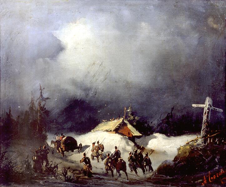 А. П. Боголюбов, «Отправление декабристов в ссылку в Финляндию», 1854 г. А. П. Боголюбов, «Отправление декабристов в ссылку в Финляндию», 1854 г.