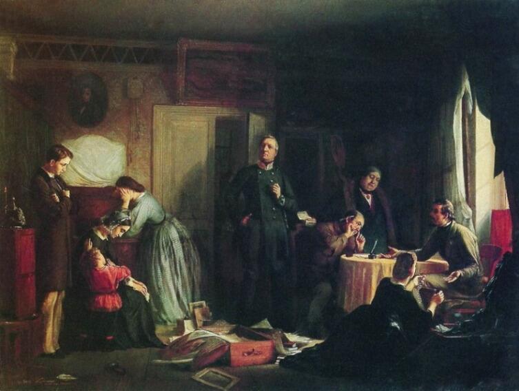 Ф. С. Журавлев, «Кредитор описывает имущество вдовы», 1862 г. Ф. С. Журавлев, «Кредитор описывает имущество вдовы», 1862 г.