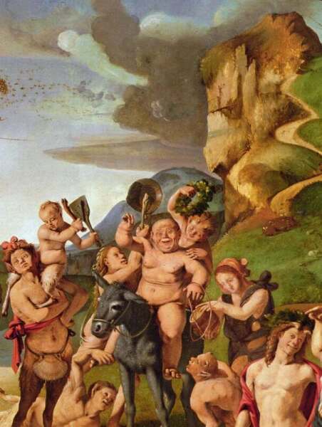 Пьеро ди Козимо, «История Силена. Сцена: Вакх находит мед» (фрагмент Силен на осле), 1500 г. Пьеро ди Козимо, «История Силена. Сцена: Вакх находит мед» (фрагмент Силен на осле), 1500 г.