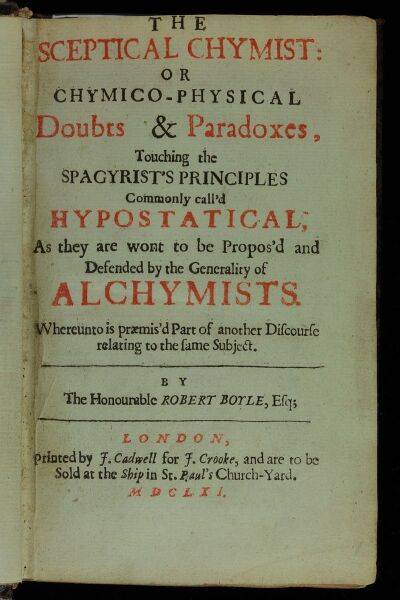 Титульный лист книги «The Sceptical Chymist», 1661 г.