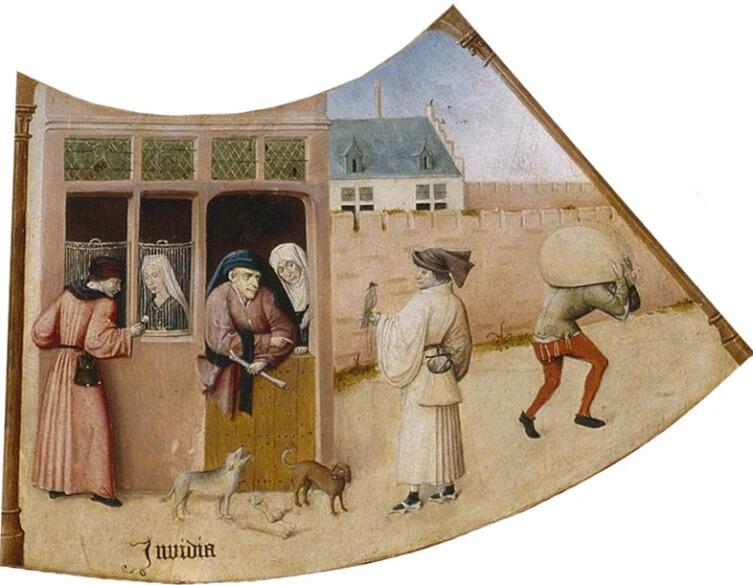 Иероним Босх, «Зависть. Семь смертных грехов и Четыре последние вещи» (фрагмент), 1485 г.