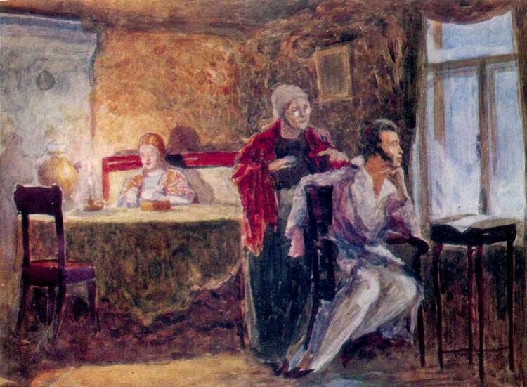 Ю. М. Непринцев, «Пушкин в Михайловском (эскиз)», 1938 г.