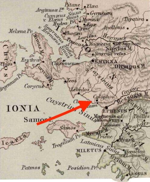 Колофон на карте Древней Греции