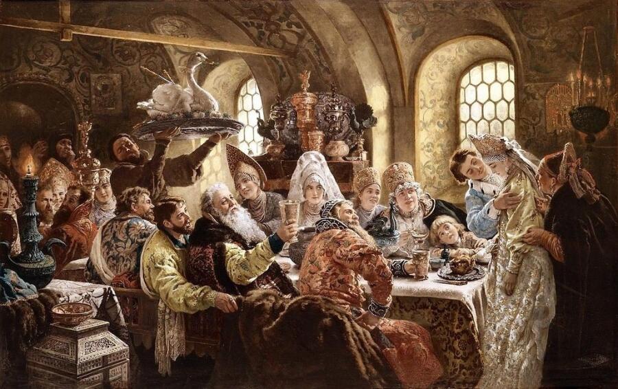 К. Е. Маковский, «Боярский свадебный пир в XVII веке», 1883 г.
