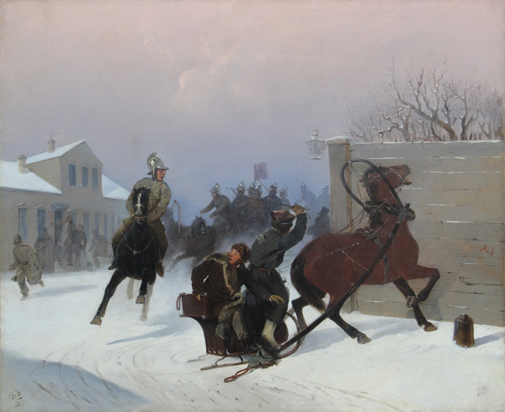 Г. С. Дестунис, «Выезд пожарной команды», 1858 г. Г. С. Дестунис, «Выезд пожарной команды», 1858 г.