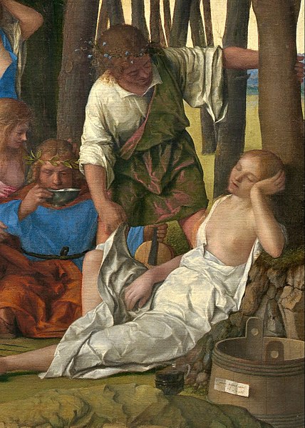 Джованни Беллини, «Пиршество богов», (фрагмент «Приап пытался соблазнить спящую нимфу Лотос»), 1514 г.