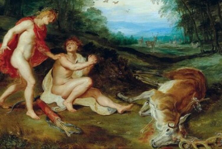 Мастерская Яна Брейгеля Младшего, «Аполлон утешает Кипариса» фрагмент «Олень, пронзенный стрелой»