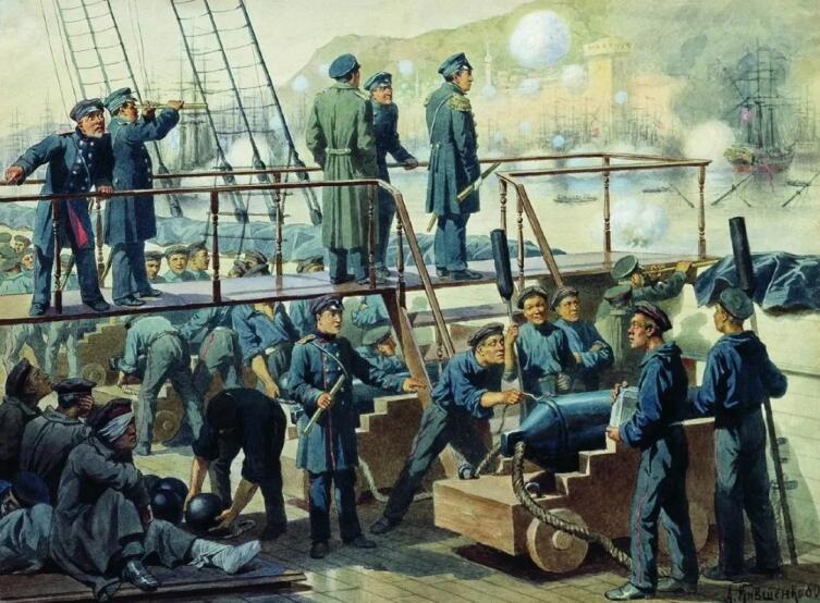 А. Д. Кившенко, «Палуба линейного корабля „Императрица Мария“ во время боя при Синопе», 1880 г.