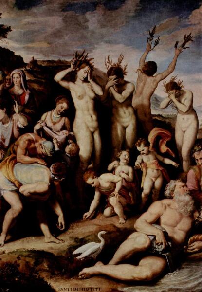 Санти де Тито, «Сестры Фаэтона превращяются в тополя», вторая половина XVI века. На картине изображены путти собирающие слезы, превращенные в янтарь