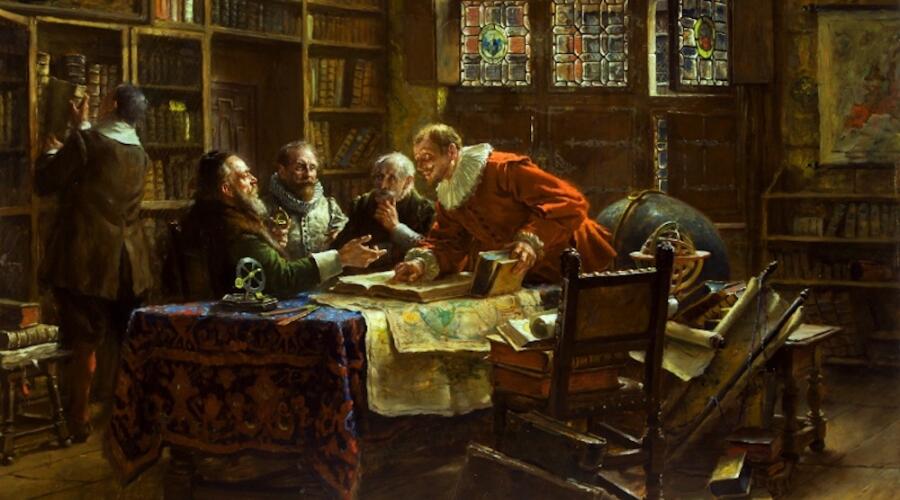 М. Гейссер., «Спор ученых», Сцена из жизни XVII в.