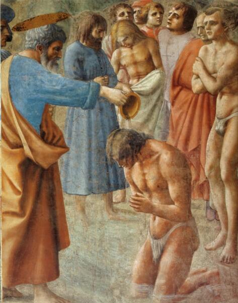 Томмазо Мазаччо, «Капелла Бранкаччи. Крещение неофитов» (фрагмент), 1425 г.
