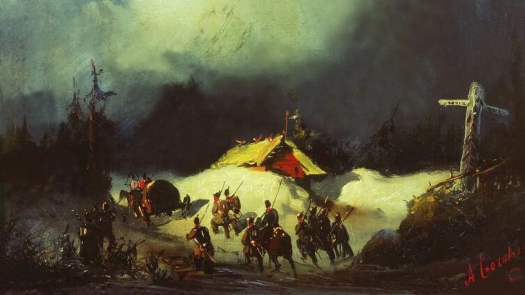 А. П. Боголюбов, «Отправление декабристов в ссылку в Финляндию» (фрагмент), 1854 г.