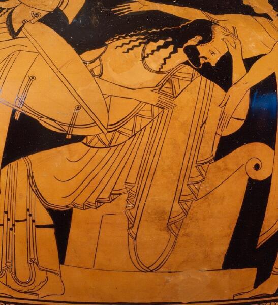 Приам, фрагмент греческой терракотовой амфоры, 500 год до н.э., Метрополитенмузей, Нью-Йорк, США