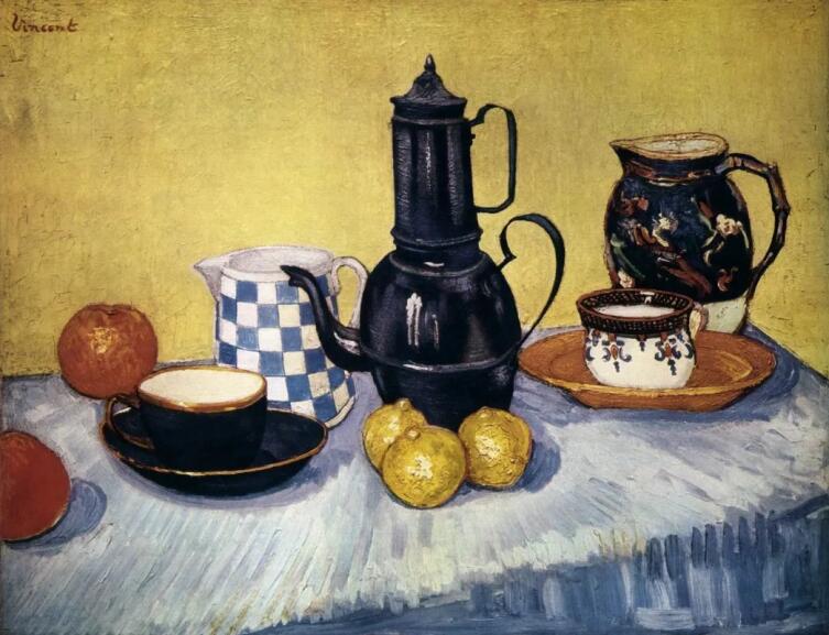 Винсент Ван Гог, «Кофейник, керамика и фрукты», 1888 г.