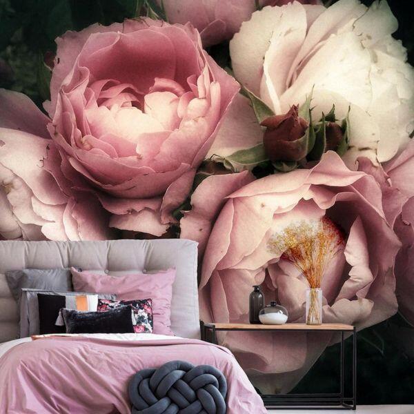 3д фотообои с изображением бутонов роз в спальне
