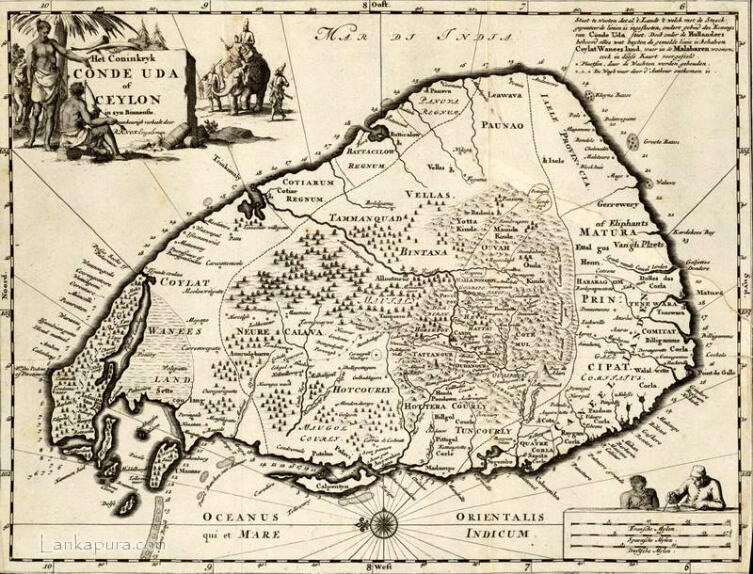 Карта королевства Кэнди Удана острове Цейлон, опубликованная Робертом Ноксом около 1681 г.