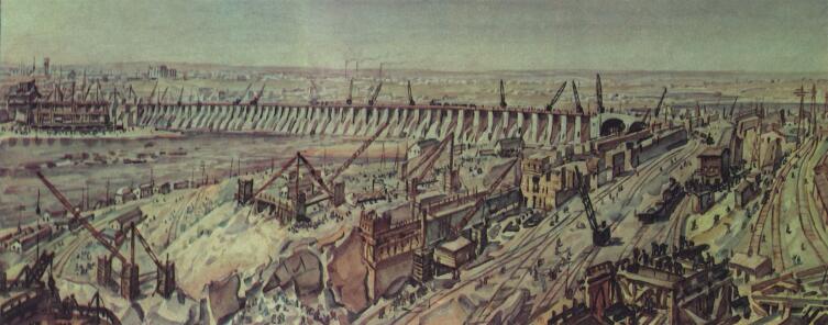 К. Ф. Богановский, «Панорама строительства Днепрогэса», 1930-е гг.