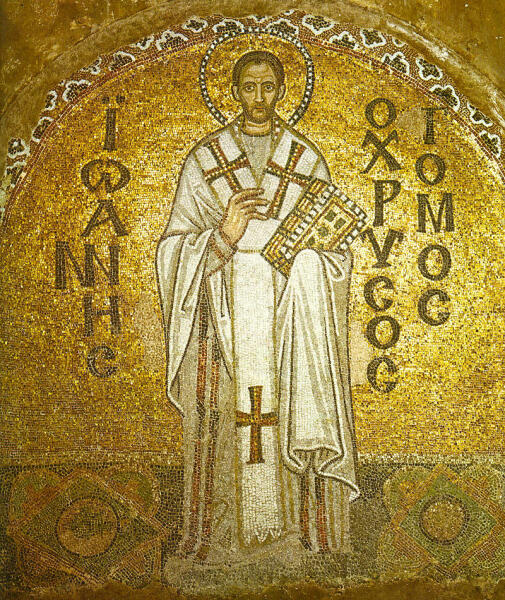 Иоанн Златоуст. Мозаика северного тимпана собора Святой Софии в Константинополе. IX век